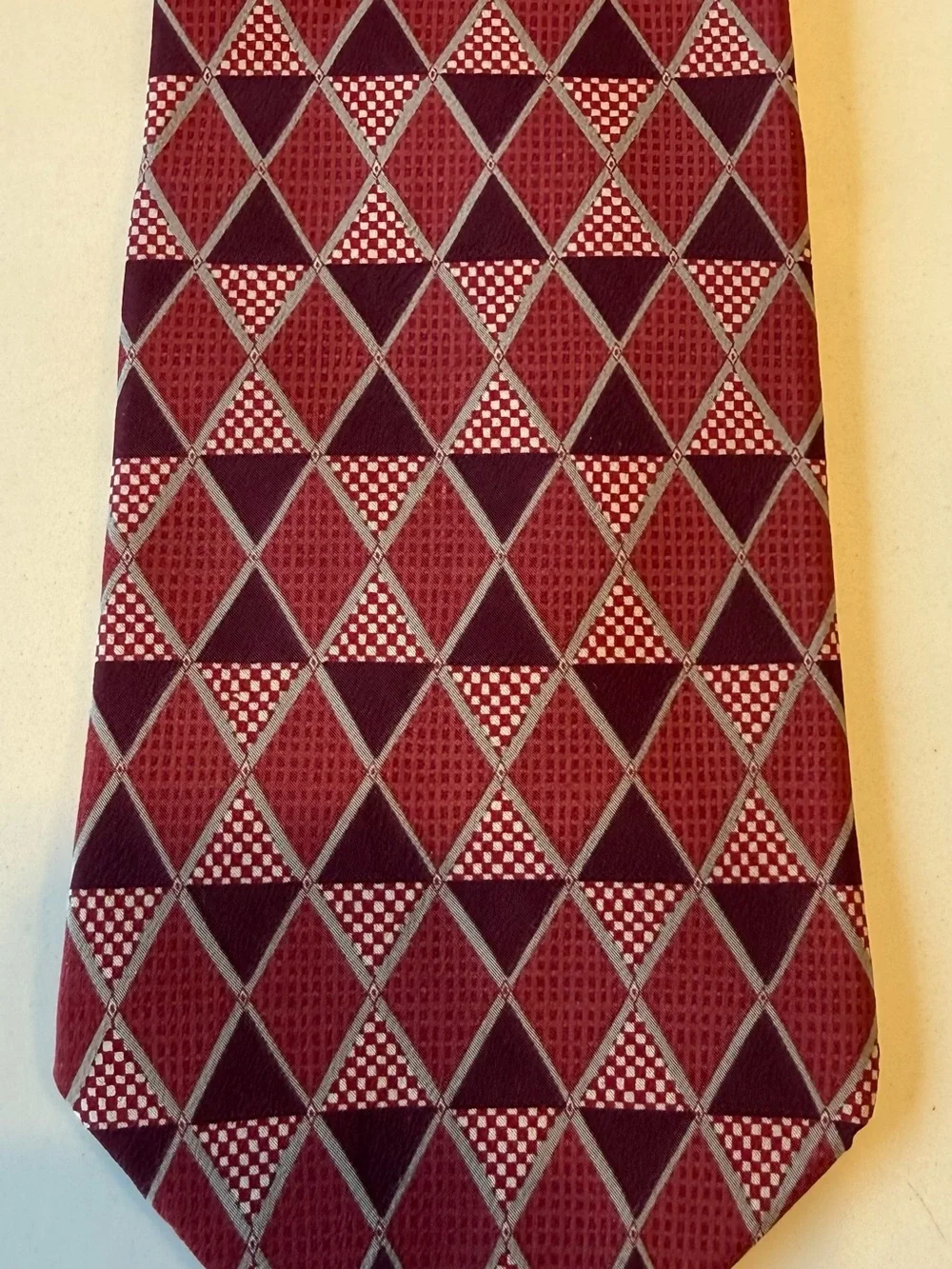Vintage Strathmore Anderson-Little 100% Silk Tie Burgundy Geometric Made USA
